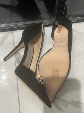 Jimmy Choo Black Satin D'Orsay Pump with Crystal Accent